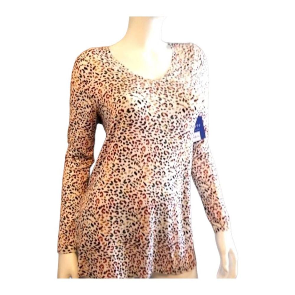 APT. 9 Animal Print V Neck Knit Top Womens Size Small NEW WITH TAGS
